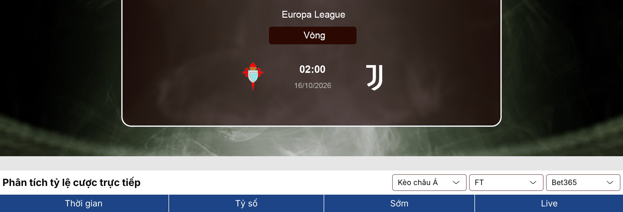 Soi tỷ lệ kèo: Celta Vigo vs Juventus 2h ngày 16/10/2026 1 Soi tỷ lệ kèo